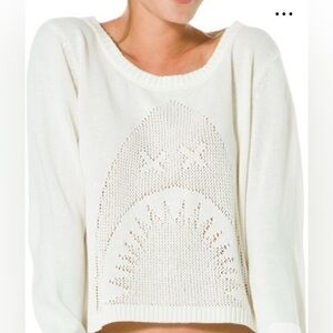 Billabong White 100% Cotton Knit Sweater With Shark Design Size Large